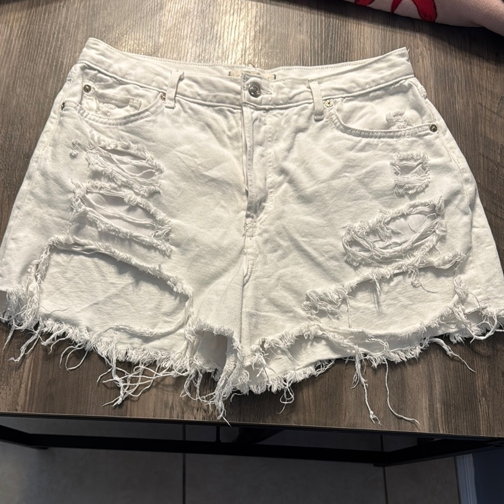 Free People We The Free White Distressed Jean Shorts Frayed Hem